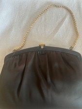 Vintage Harry Levine HL USA Black Satin Clutch Purse Gold Chain Mid Century Even