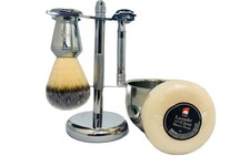 Men's Shaving Set Short Handle Safety Razor, Shaving Brush, Chrome Dual Stand...