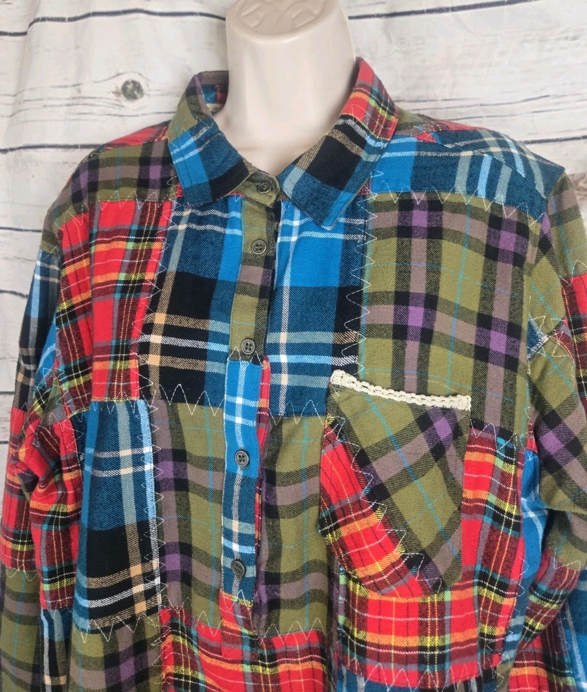 Soft Surroundings Patchwork Flannel Nightgown L S… - image 3