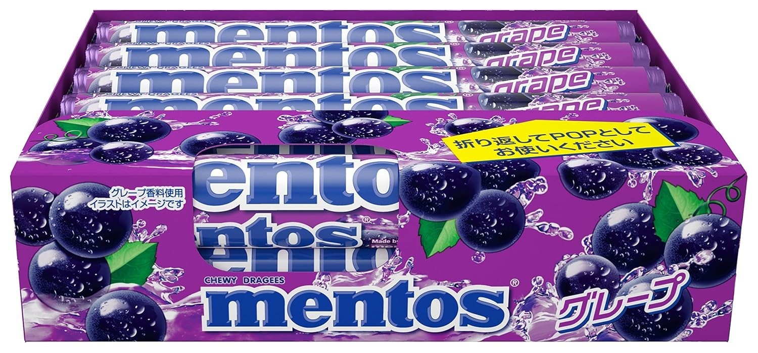 Mentos Chewy Mint Candy Roll Grape 1.32 ounce/14 Pieces (Pack of 12) Set of 2