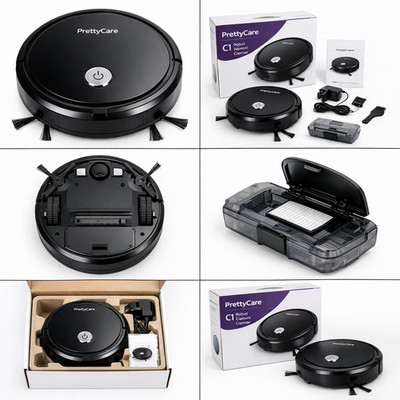 PrettyCare C1 Robotic Vacuum 3000Pa Powerful Suction Auto-Recharge NEW