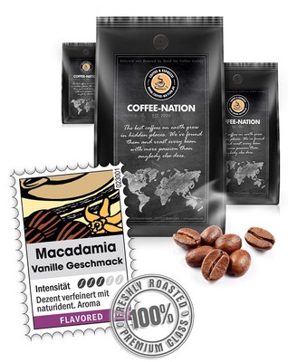 Kaffee MACADAMIA & VANILLA aromatisiert von Coffee-Nation, 500g Bohnen
