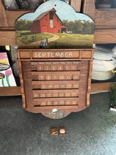 Vintage Wood Perpetual Wall Calendar 70s 80s Handmade Farm Cows Primitive Decor