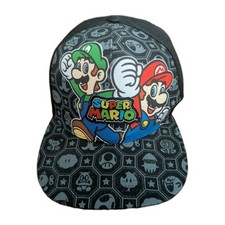 Super Mario Bros Youth Snapback Hat OSFM Blue Black Luigi Mario Graphic Cap