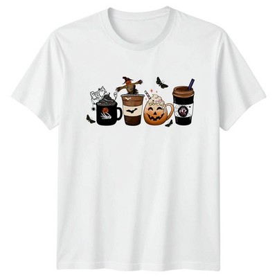 Gruseliger Kaffee Kürbis Geist Fledermäuse Damen T-Shirt Herbst Halloween Geschenk für Sie