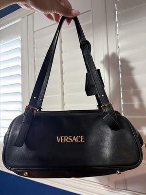 Y2K Versace Black Napa Bowling Shoulder Bag