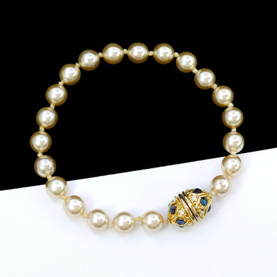 NOLAN MILLER BLUE CRYSTAL RHINESTONE FAUX PEARL BEAD BRACELET 8.5'' FREE SHIP