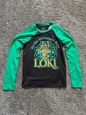 Marvel Comic Boy's LOKI Shirt - Green/Black Graphic Long Sleeve Shirt Size XS