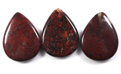 THREE (3) NATURAL DARK RED BRECCIATED JASPER 30x40MM FOCAL TEARDROP BEADS (148)