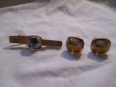 Hayward 1/20 12kt gold filled fishing lure cufflinks & tie clip nice vintage set