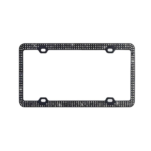 Metal Embedded Diamond Black License Plate Frame 3 Row Bling Rhinestone Frame - Picture 2 of 3