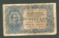 Scarce 1888 Italy 10 Lire Currency Note Pick 20A Paper Money