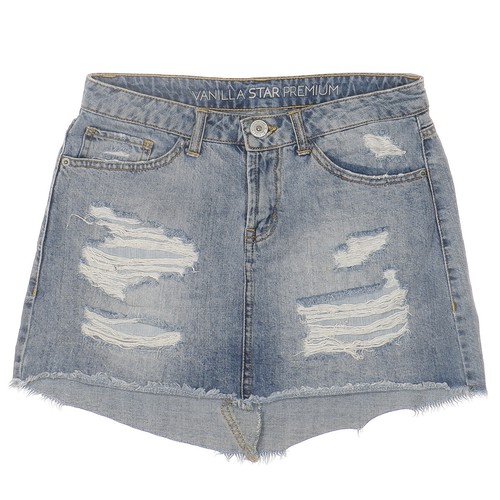 Vanilla Star Denim Skirt Juniors Size 5 W28 Distressed Blue Jean Cotton