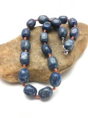 Lapis & Coral Navajo Pearls Sterling Silver Necklace 2817