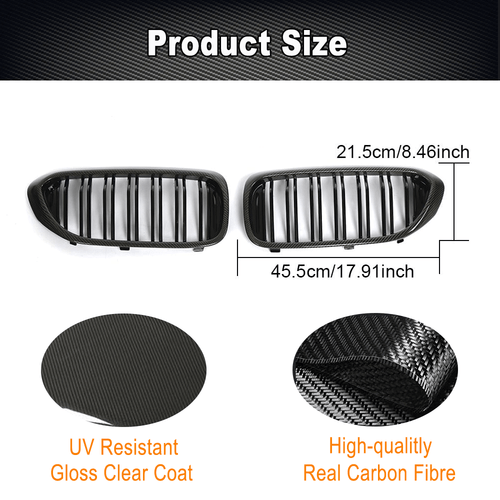 für BMW G30 G38 F90 M5 Carbon Kühlergrill Doppelsteg Grill Nieren Glanz Schwarz - Picture 6 of 14