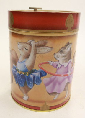 Vintage Lambertz German Music Box Tin plays Deck the Halls Cat Bunny