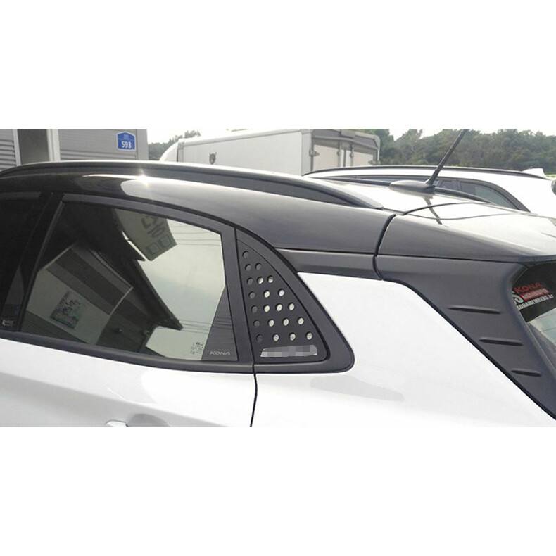 Kona　ガーニッシュ3点セット For Hyundai Kona 2018-24 Matte Black Rear Window Quarter Louver