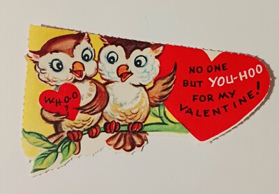 Vintage Valentine's Day Card 1950s Fuld Whoo You - Hoo Owl Couple