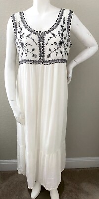 Velzera Embroidered Floral Sleeveless Layered Maxi Dress Off White Plus 1XL  2XL | eBay