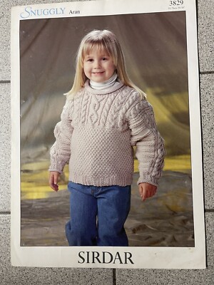 Sirdar 3829 Kinder Rollkragenpullover Moosstich & Zopfmuster Größe 20 -30  Aran #Z