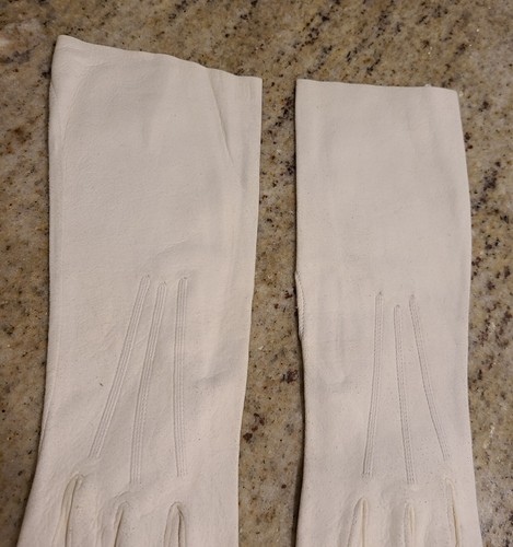 Guantes formales vintage para mujer talla XS 6 blanco roto gamuza suave Doeskin 11" de largo - Imagen 4 de 14
