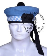 Sky Blue White Dice Balmoral Hat Scottish Military Piper Bonnet Beret Kilt Cap