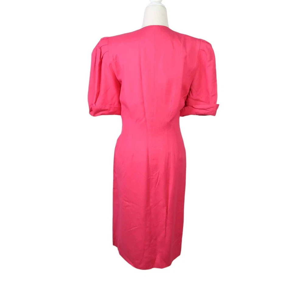 Винтажный 80-х Nipon бутик ярко розовый льняной смеси до колена платье 6 - Изображение 4 из 4