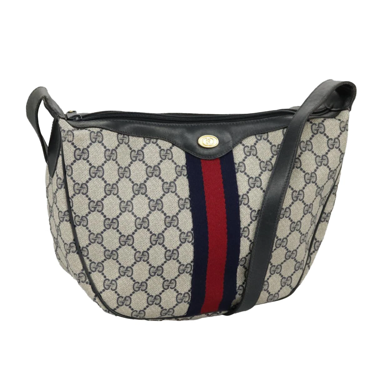 Sac à bandoulière GUCCI GG Supreme Sherry Line PVC cuir marine or authentique 97595