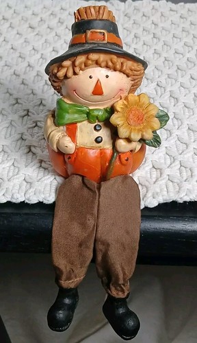 Fall Autumn Sitting Dangle Legs Pumpkin Body Scarecrow Sunflower Resin Figurine - Bild 5 von 9