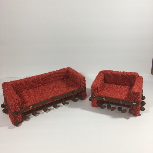 Vintage Doll Furniture Groovy 60's/70's Orange Brown Fringe Couch & Chair