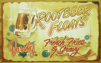 Root Beer Floats & French Fries TIN SIGN vtg drive-in diner metal wall decor OHW