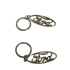 New Ford Oval Chrome Key Chain Lot of 2 Cut Out Script Ford Logo Silver