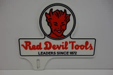 RED DEVIL TOOLS LEADERS SINCE 1872 LICENSE PLATE TOPPER 5 1/4" HIGH X 6" WIDE