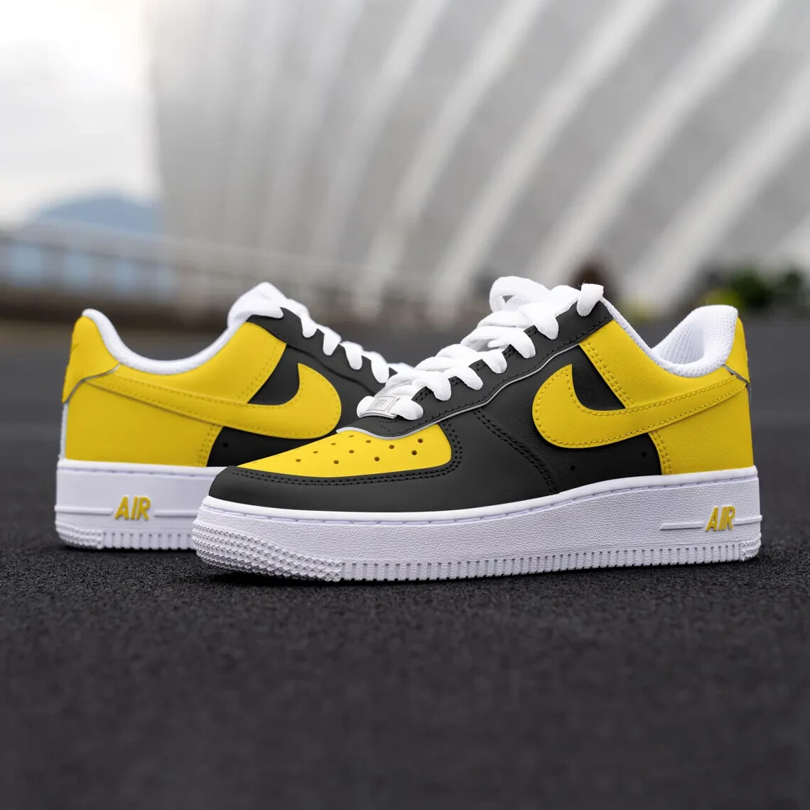 off-whiteNike Air Force 1 ブラック/イエロー Air Force 1 Custom Low White Shoes, Jet Black Vibrant Yellow