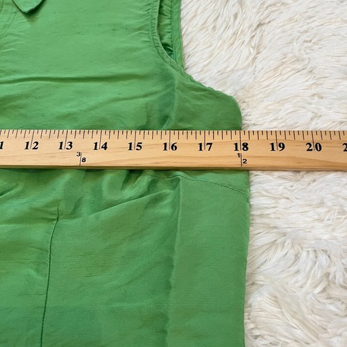SLB Women Top Medium Green 100% Silk Button Up Retro Sleeveless Minimalist 14801 - Picture 5 of 6