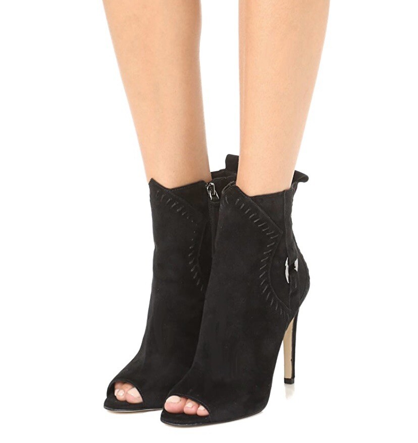 Rebecca Minkoff Women's Ridley Black Suede Peep Toe Booties Sz