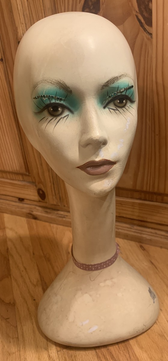 Vintage Hand Painted MCM 18” Long Neck Mannequin Head Store