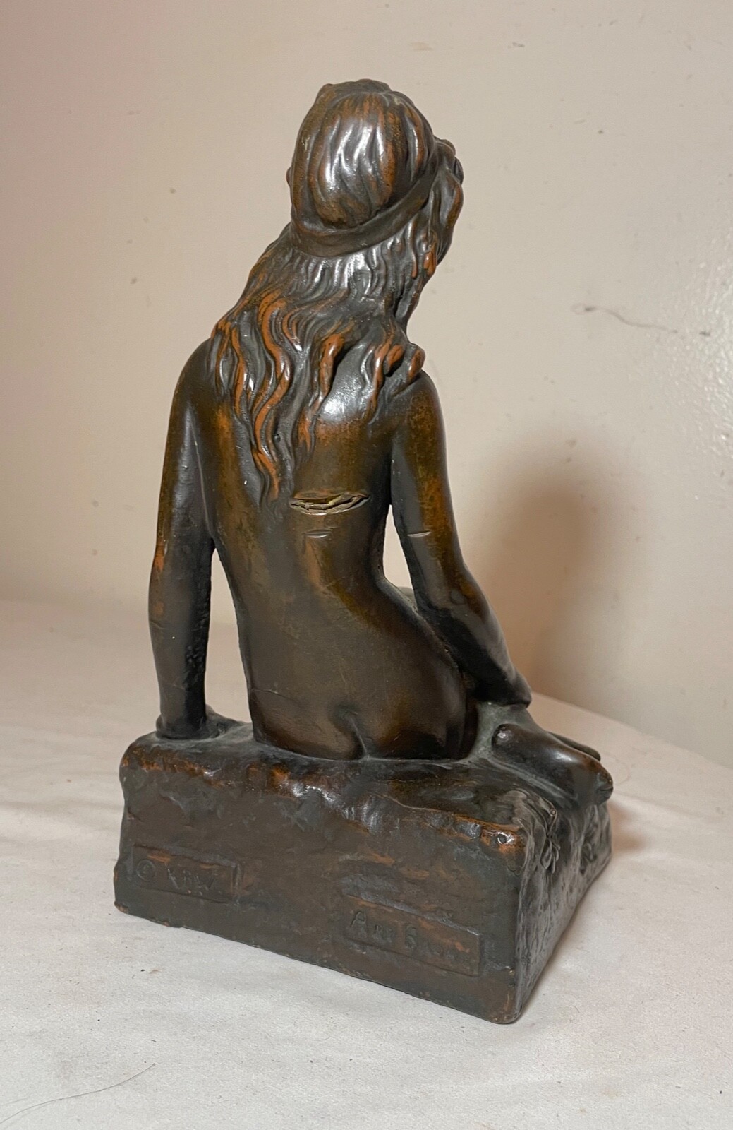 LARGE Antique KBW Kathodian Bronze Clad Nude Lady Bust Art Statue sculpture