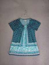 Style Co Womens Top Small Multicolor Geometric Short Sleeve Round Neck Blouse