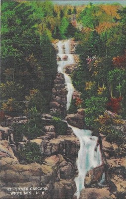Vintage New Hampshire Linen Postcard Silver Cascade White Mountains