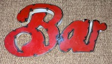 3D Rustic Red Sheet Metal Bar Sign Barware Beer Man Cave Garage Salvaged 22" Vtg