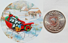 set 12 stickers round envelope seals Christmas sleigh wreath tree horses winter