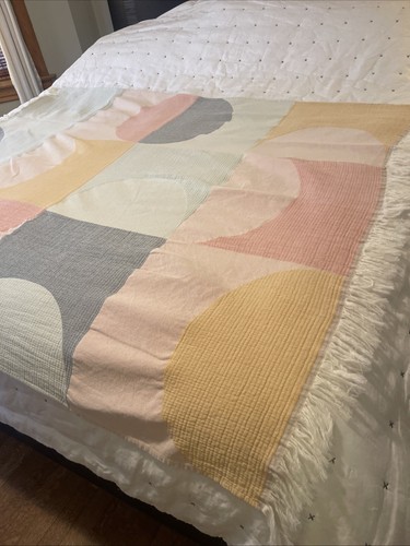 TEXTEIS PENEDO 100% Cotton Throw Coverlet 55”x69” Pastel Geometric Style - Picture 5 of 10