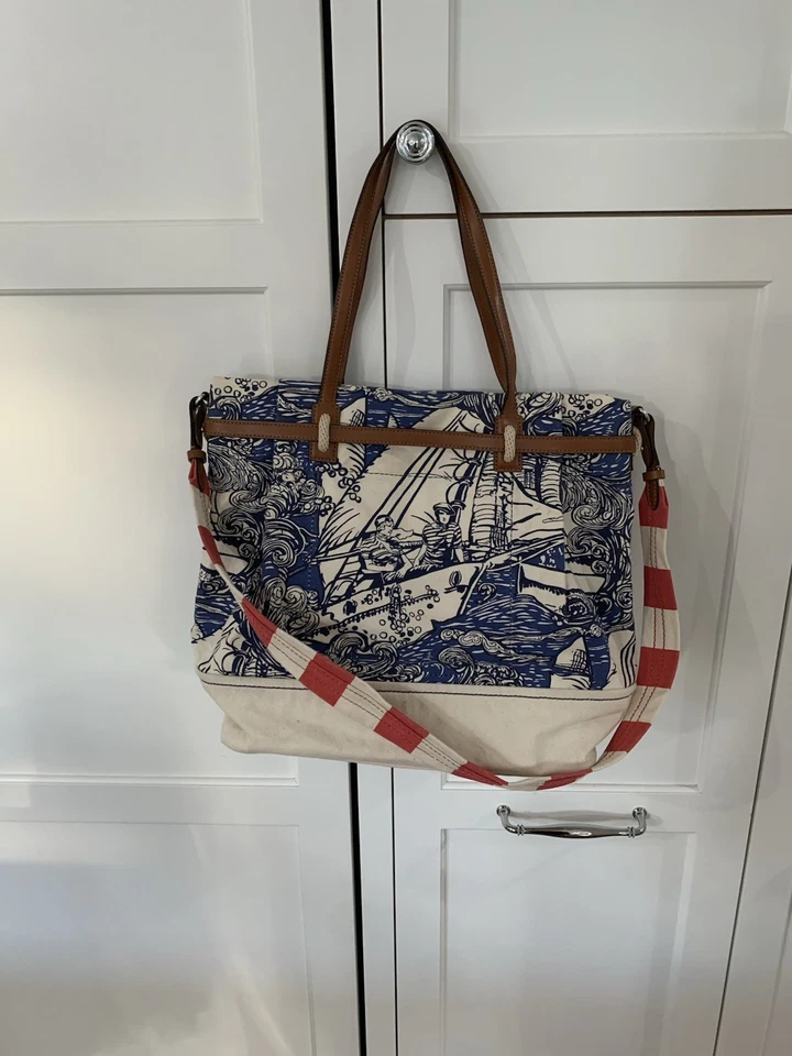 Ralph Lauren Nautical Canvas & Leather Large Tote Bag Vintage Beach Navy - Image 2 of 4