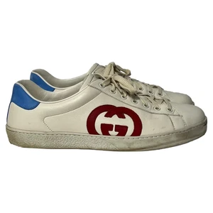 Baskets Gucci Ace Interlocking G en cuir de veau homme blanc taille UK 9