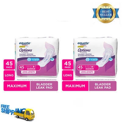 Equate Options Women's Incontinence Pads, Maximum Absorbency, Long Length, 90 Ct
