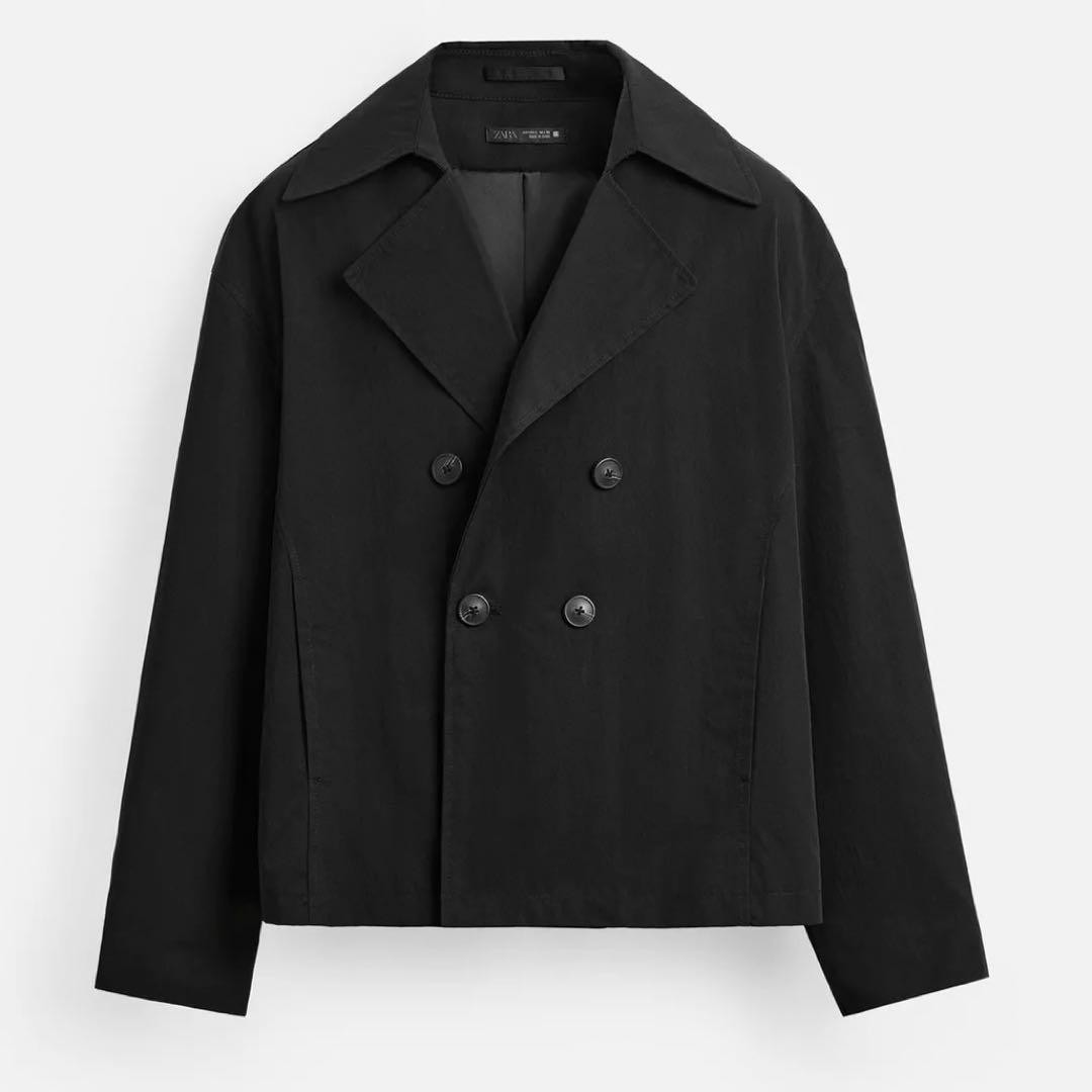 ZARA Technical Short Trench Coat Black Double Breasted NWT Sold Out. Was $129 image 7