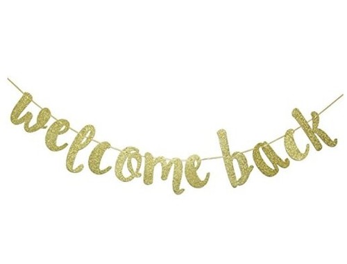 Welcome Back Gold Glitter Hanging Sign Banner- First Day of School, Classroom - Picture 1 of 8