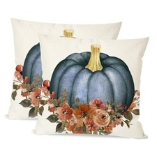 Navy Pumpkin Fall Throw Pillow Covers 18x18 Inch 18" x 18" Pack of 2 Blue