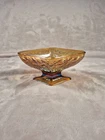 Vintage Indiana Amber Carnival Glass Pedestal Diamond Shaped Candy Dish Bowl EUC